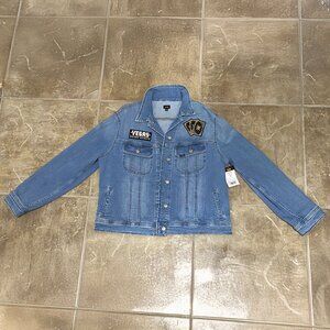 Women's blue denim jacket with VGK patches